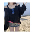 Bikini Swimsuit Cover up Women's Loose Thin Outerwear Casual Sle Long Sve One oulder T Top for Beach Vaion